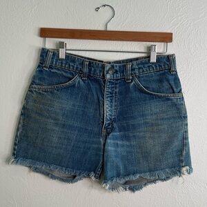 Vintage Orange Tab Levi's Womens Cut-Off Denim Jean Shorts Raw Edge